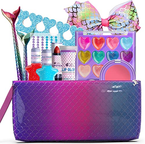 Purple Ladybug Mermaid Kids Makeup Sets for Girls Age 5-10 - Safe Make Up Kit Presents for 5 6 7 8 9 10 Year Old, Washable Make Up Set for Ages 5-7, Mermaid Gifts for Girls