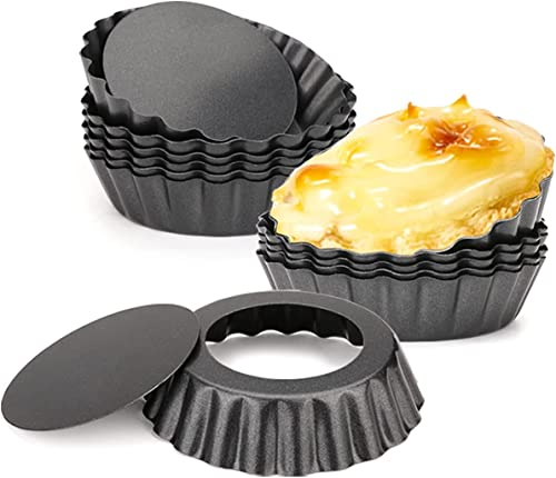 PIQIUQIU Juego de 6 Tartaletas,10 cm Moldes para Magdalenas Galletas Tartaletas, Antiadherentes Molde para Mini Quiche,extraíble Loose Bottom Tart Pie,Tarta,