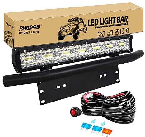 RIGIDON 8D 20 Zoll 50cm 420W Led lichtleiste mit 12V kabelbaum und kfz kennzeichenhalterung, Aussen offroad beleuchtung für Auto SUV ATV LKW KFZ 4x4 Fahrzeuge, 6000K Weiß led nebelscheinwerfer