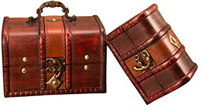 Gotetiso Ensemble de 2 Grand+ Petit Coffre Tresor Boîte en Bois Coffre Pirate Coffre de Rangement Bois Coffre au Trésor en Bois Trésor Poitrine Boîte Cadeau avec Serrure