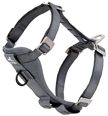 Kurgo TRU-Fit Autosicherheitsgeschirr für Hunde, Mit gepolstertem Brustteil und D-Ring, Mit Autogurt, Größe S, Grau