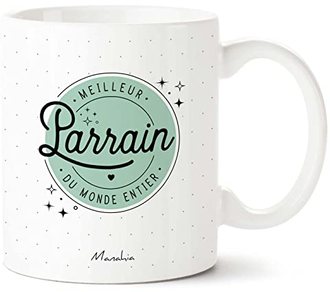 Manahia Mug Cadeau Parrain - Meilleur Parrain du Monde entier - Avec Boite Kraft - Imprimé en France - 330 mL Céramique - Tasse Parrain - Annonce Baptême - Demande Futur Parrain