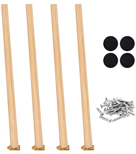Drenky Lot de 4 Pied de Table,Pied de Meuble Bois Pieds de Lit 70 cm Pied Table Basse Droit Pied de Bureau,Finition Noyer avec Ferrures de Fixation Pour Fauteuils, Tables de Chevet, Armoires, Commodes