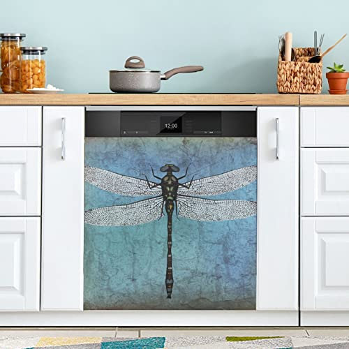 Copertura magnetica magnetica per lavastoviglie Copertura per lavastoviglie Decorativa per la porta anteriore del frigorifero Coperture Libellula Grunge Vintage