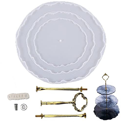 Lipfer 3 Layers Fruits Trays Resin Dishes Mould, Cupcake Stand Molds Silicone Epoxy Casting Crystal Clay Coaster Mould with 3 Tier Tray Support for Home Party Decoration