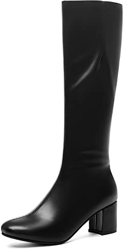 Lroey Reoly Stivali da Donna a Metà Polpaccio con Tacco a Blocco, Stivali da Vestito Eleganti Zip Stivali Alti Tacco Medio Punta Rotonda Stivali Invernali, Numero 33-43