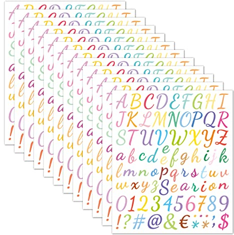 LZLPACKING 12 Sheets Alphabet Number Stickers Colorful Adhesive Letter Stickers, Number Letter Stickers for Decoration Arts, DIY Crafts, Bullet Journal Supplies, Scrapbook, Card Gift Wrapping (C)