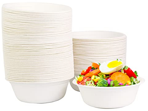 DHAIQC 120 cuencos desechables de caña de azúcar de 500 ml, platos hondos duraderos, cuencos de cartón desechables, compostables, desechables, biodegradables (500 ml-120 unidades)