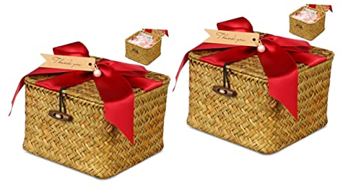 Warmhm Geflochtener Koffer 2st Geflochtener Korb Aus Seegras Blumenkorb Pfeilspitzen Bogenschießen Korb Eckig Hochzeitskorb Aufbewahrungsbehälter Aus Korbgeflecht Obstkörbe Mit Deckel Weide Rattan-box