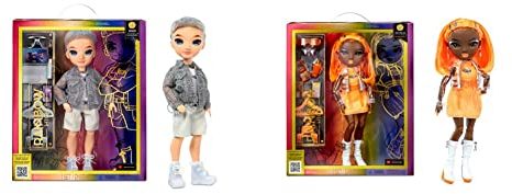 Rainbow High Modepuppe – AIDAN RUSSEL - Lila Junge Puppe – Modisches Outfit & 10+ bunte Spiel-Accessoires 4-12 Jahren & Modepuppe – MICHELLE ST.CHARLES - Orangefarbene Puppe 4-12 Jahren
