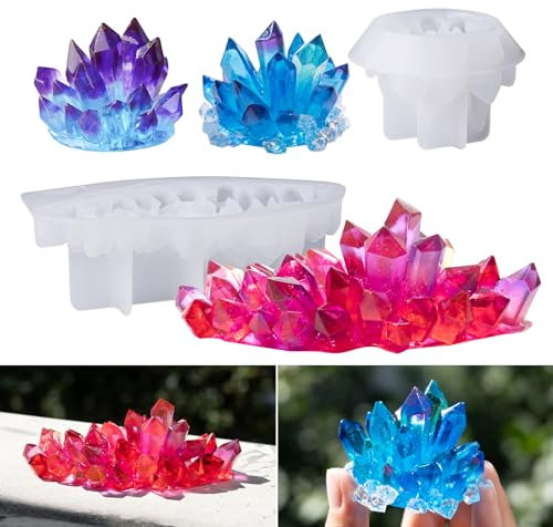LET'S RESIN Moldes de resina de racimo de cristal, moldes de silicona con forma de cristal grande y pequeño para resina, moldes de resina epoxi de cuarzo para manualidades de resina, piedra curativa