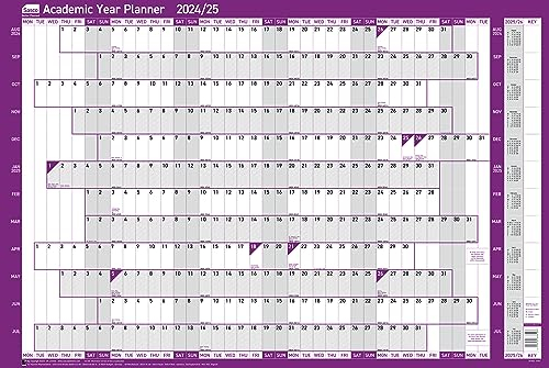 Sasco 2410227 Wandplaner für das akademische Jahr 2024–2025, August bis Juli, Schule und Universität, Wandplaner-Set, Papier, groß, Whiteboard-Stil, trocken abwischbar, Violett, 915 x 610 mm