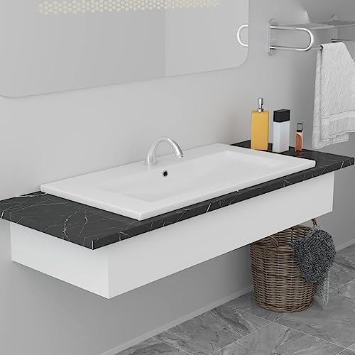 HIGSOSE Lavabo da Incasso 91x39,5x18,5 cm in Ceramica Bianco Lavabo da Esterno Lavello Bagno Lavabo Sottopiano Lavandino da Incasso per Esterno Lavandino Bagno Lavatoio da Esterno Arredo Bagno