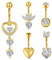 MODRSA 14G Bauchnabel Piercing Chirurgenstahl Gold Bauchnabel Ring Herz Diamant CZ Piercing Bananabells 10MM Anhänger Bauchnabel Piercing