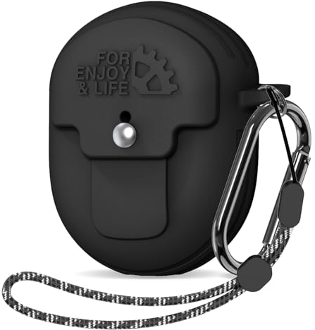 MOWYEOK Silikon Hülle kompatibel mit Google Pixel Buds pro, Tragbare Kratz und stoßfeste Silikonhülle, Front LED sichtbar, Unterstützt kabelloses Laden, mit Karabiner & Schlüsselband - Schwarz