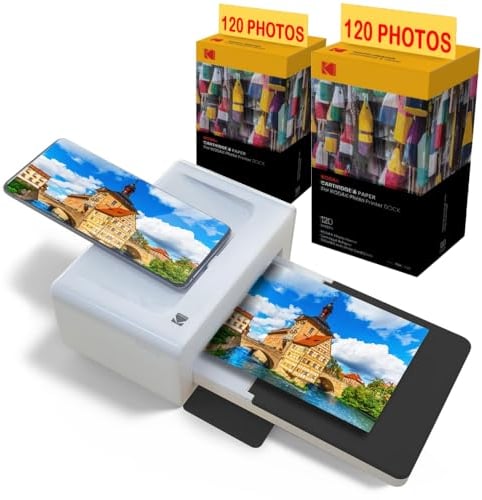 KODAK - Druckerpaket PD460 + Patrone und Papier für 240 Fotos – Foto Bluetooth & Docking – Postkartenformat 10 x 15 cm