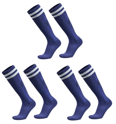SKHAOVS 3 Paia Calzettoni Calcio Blu Navy per Bambini Calze Lunghi Calcio per Ragazzi Ragazze, Calzini Sportivi Allenamento Alti Ginocchio, Calzini da Basket Rugby Hockey per 5-12 Anni (Navy Blue)