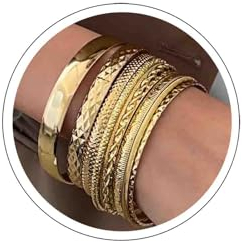 Atentuyi Punk Chunky Gold Armreif Armbänder Für Frauen Geschichtet Stapelbar Armreifen Glänzend Strukturiert Armreif Boho Indischen Bollywood Armbänder Set Schmuck Für Mann Und Mädchen
