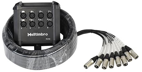 Melltimbro Lautsprecher Flachbau-XLR-Sende-Leiterplatten-Snake-Kabel, kompakte XLR-Box-Snake für Live, Aufnahme, Bühne, Studio, 8 Kanäle 50 Fuß (15,24 m) lang