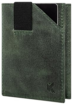 KIDMAN Achilles I Echtleder Slim Wallet mit Münzfach I Gummiband für sicheren Halt I Kreditkartenetui mit RFID I Mini Geldbörse für Männer I Portmonee für bis zu 11 Karten I Kartenetui I Grün
