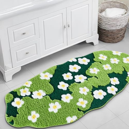 Ouyattle flippiger Moos-Überwurf für Badezimmer und Küche, extralang 61 x 132 cm, rutschfest, waschbar, modern, schick, Boho, ästhetisch, trendig