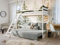 thematys® LIONA Kinder-Etagenbett & Sofa 90x200/140x200 Kinderbett Jugendzimmer - Vielseitig, Umbaubar mit Leiter und Rausfallschutz (Weiß mit grünen Bezug)