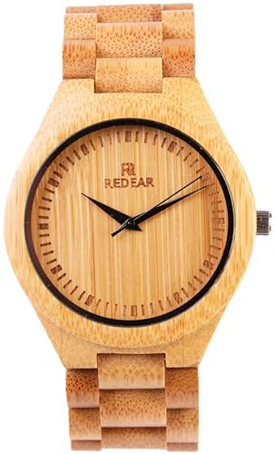 Holzuhr Herren Armbanduhr Bambus Holzuhren für Damen Uhr aus Natürlichem Bambus Quarz Analog Uhr Holz Einfach