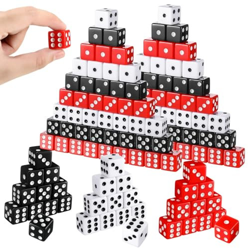 Poen 150 Packungen Standard-Spielwürfel, 16 mm, Casino-Themenparty-Würfel, schwarz, rot und weiß, Acryl, D6-Würfel, Großpackung, Casino-Würfel, quadratische Würfel für Casino-Themenpartys,