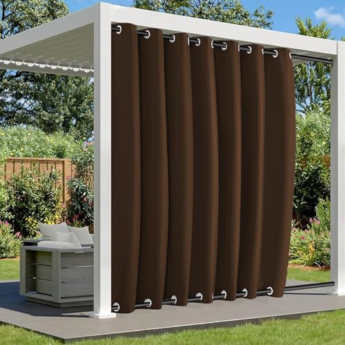 BliRiki Waterproof Outdoor Curtains for Patio, Weatherproof Blackout Curtain with Top and Bottom Grommets, Thermal Insulated Privacy Outsides Curtain for Porch Pergola, 1 Panel, W52 xH72, Brown