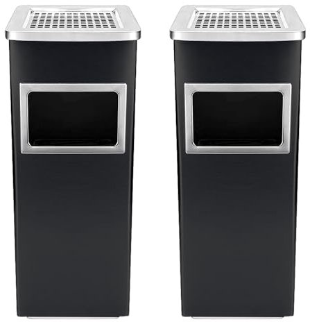 HUOLE Poubelle sur pied en acier inoxydable de qualité supérieure pour restaurant, jardin, pub, club, extérieur et intérieur, Bacs ā ordures de cuisine-Noir (2 PC) 24 * 24 * 60cm-35L