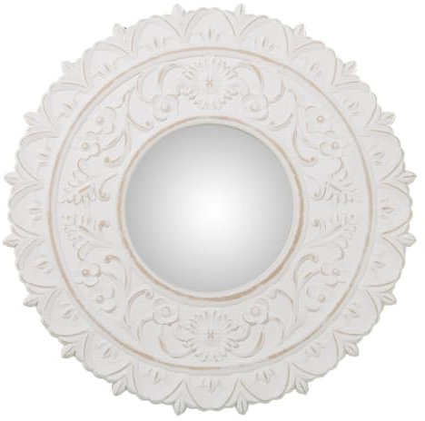 Alexandra House Living Wandspiegel, weiß, Altholz, 4 x 57 x 58 cm, rund