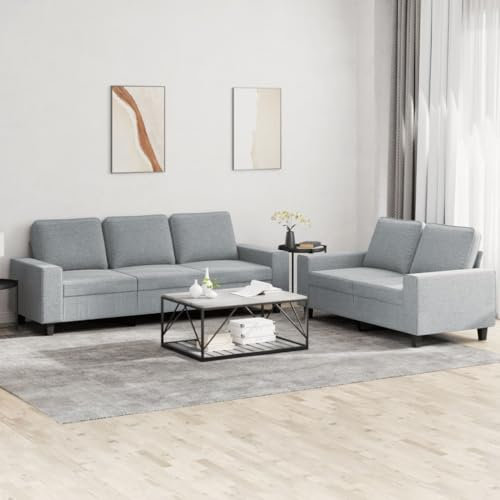 Homgoday 2-TLG. Sofagarnitur Wohnzimmersofa Sofa Couch mit Rückenlehne Loungesofa Polstersofa Gästesofa Couchgarnitur Modern Sitzmöbel für Wohnzimmer Büro Schlafzimmer Hellgrau Stoff