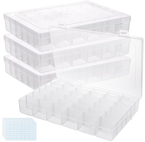 GBACHOOSE 4 Stück 36 Fächer Aufbewahrungsbox, Sortierboxen mit Abnehmbaren Trennwänden, Sortierbox 36 Fächer Kleinteilebox Sortierbox für Kleinteile, Schrauben, Nähzubehör, Perlen, Ohrring