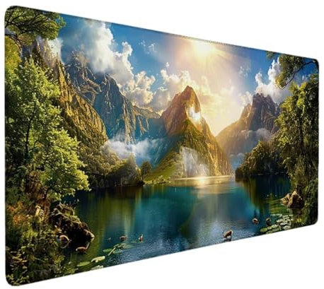 Mauspad XXL 800 x 300, Schreibtischunterlage Optimiert für Gaming-Sensoren, Mäßige Oberflächenreibung, Rutschfeste Mausmatte, PC-Gaming-Zubehör, WassXerdicht Anti-Rutsch - (GrüN, Landschaft) S-K
