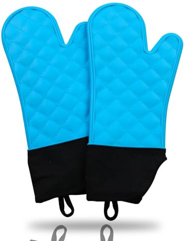 GEEKHOM 38CM Ofenhandschuhe Hitzebestaendig Extra Lang, Topfhandschuhe hitzebeständig Silikon Handschuhe Backofen Topflappen Backhandschuhe Grillhandschuhe Küchenhandschuhe zum Kochen, Grill, Backen