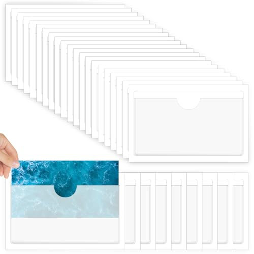 BEASAFY 100 Pièces Pochettes Adhésive Transparente, 10 x 6 cm Pochette Autocollante, Pochettes de Carte Adhésives, Plastique Transparent Porte Etiquette pour Organiser et Trier