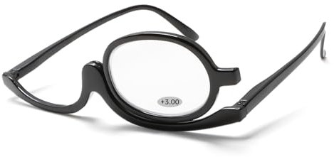 Make-up Reading Glasses, Magnifying Make-up Glasses with Flip-Down Single Lens, Magnifying Make-up Glasses for Presbyopia and Hyperopia, Folding Design Reading Glasses for Women, Black +3.00