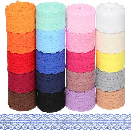 Mardatt Lot de 20 rouleaux de ruban en dentelle à motif floral bilatéral pour emballage cadeau, décoration de mariage (20 couleurs) - 181 m de long - 30 mm de large