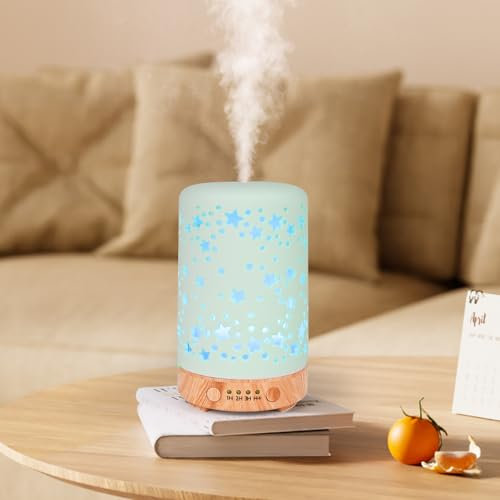 Dreamhigh® Diffuseur Huiles Essentielles 100ML, Céramique Diffuseur Parfum Maison avec 7-Couleurs Changeantes, Diffuseur Aromathérapie Electrique Humidificateur d'air-Anhydre Arrêt Automatique