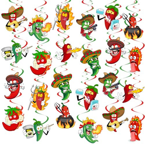 24 Stück Chili Cook Off Party hängende Wirbel Dekorationen, Chili Geburtstag Party Dekorationen Supplies Chili hängende Spirale Wirbel Luftschlangen Deckendekorationen für Chili Festival Party