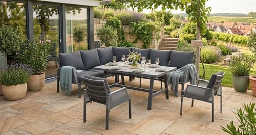 Primaster Gartenmöbel Set Girona Lounge Sitzgruppe für 8 Personen Alu anthrazit Outdoor Gartenlounge Tisch Kissen Modern Terrasse