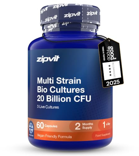 Zipvit Multi Strain Bio Cultures 20 Billion CFU - 60 Capsules - Vegan | 3 Live Strains Includes Lactobacillus & Bifidobacterium - 3rd Party Tested - Shelf Stable - 2 Month Supply