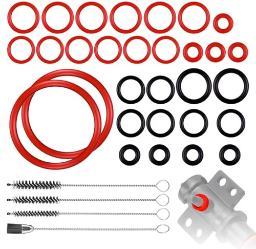 Pack of 30 sealing rings for Saeco fully automatic coffee machine with 4 stainless steel cleaning brush set, O-ring set with silicone sealing rings and brush, for support valve, steam valve, brewing