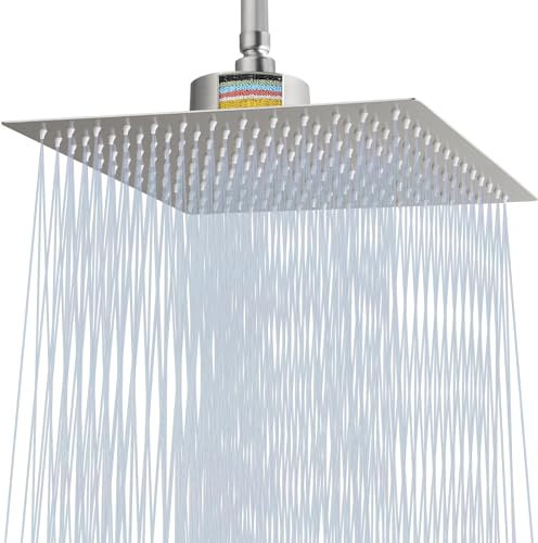 Katezon Duschkopf mit Filter, Hochdruck-Duschkopf mit Filter für Hartes Wasser, Entfernt Chlor und Schadstoffe, 30 cm Quadratischer Regenduschkopf (Gebürstetes Nickel)