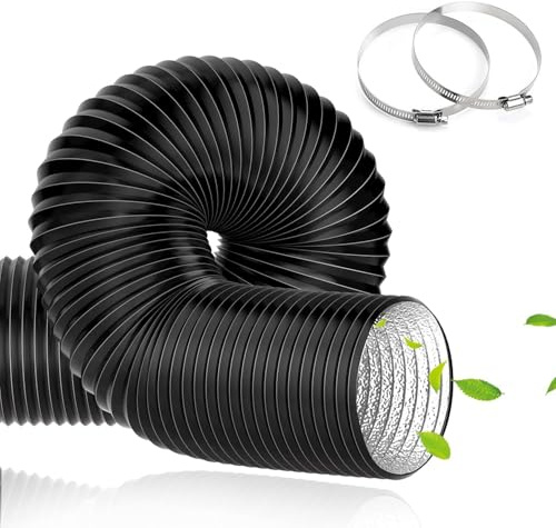 TEOV Abluftschlauch Ø 125mm Länge 2m, PVC Alurohr Flex-Schlauch Abluftschlauch mit 2 Schlauchschelle Edelstahl für Mobile Klimaanlage, Abluftventilator, Abzugshaube, Belüftungssystem