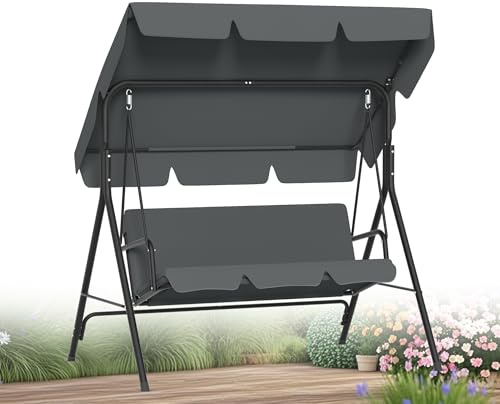 XMTECH Hollywoodschaukel 3-Sitzer mit verstellbarem Sonnendach & Kissen – Gartenschaukel mit stabilem Stahlrahmen, 200 kg belastbar – Schaukelbank für Garten, Terrasse & Balkon, 175 cm – Grau