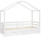 Bellabino Abia Kinderbett 90x200 cm – Hausbett mit Rausfallschutz, Lattenrost und 2 Schubladen – Montessori Kinder Bett aus Massivholz Kiefer für Jungen und Mädchen in Weiß