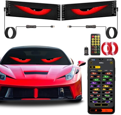 Luz de ojos de diablo para automóviles, ojos LED para parabrisas, pantalla de visualización de luz programable, control de aplicación, impermeable, señal LED dinámica para coche, camión, caravana