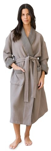 Cozy Earth Waffle Bath Robe - Lightweight Spa Robe with Pockets - Dual-Sided Waffle Weave and Ribbed Terry - 60% Soft Cotton and 40% Viscose from Bamboo Blend - X-Large Charcoal