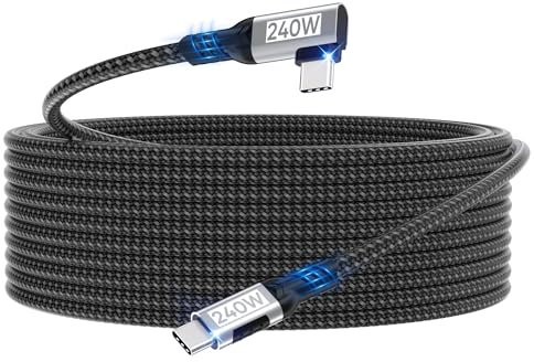 woednx Câble USB-C vers USB-C 5m,[240W 48V/5A] Câble de charge rapide PD3.1 en nylon tressé à angle droit à 90 degrés pour iPhone 16/15/Pro Max,Galaxy S24/S23,MacBook Pro/Air,Pro/Air/Mini/Switch